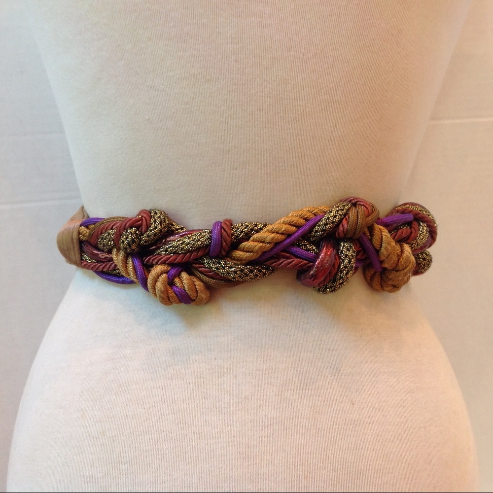Vintage Purple Gold Cording Belt Metallic Wrap